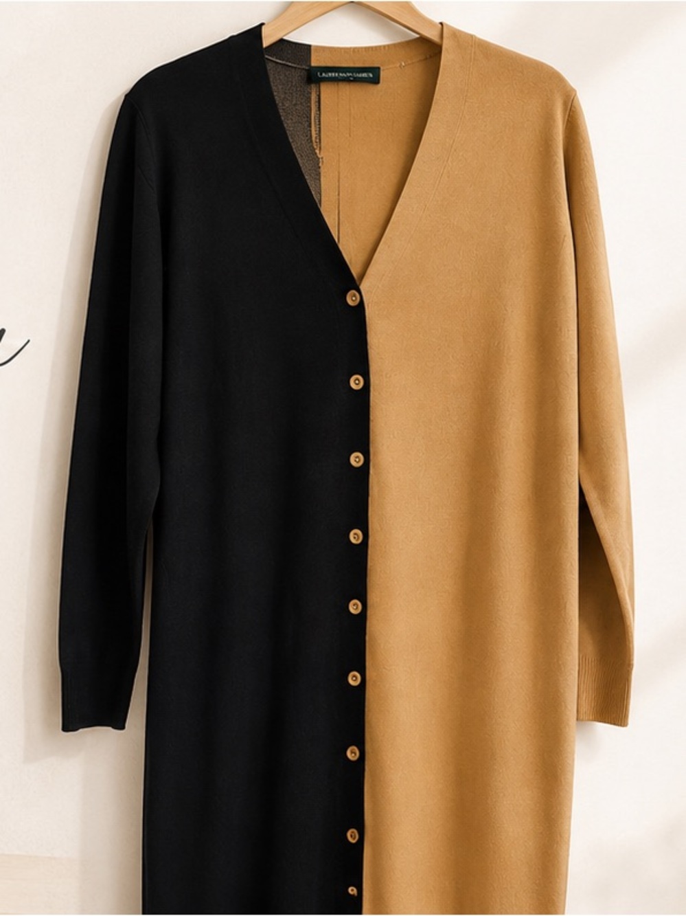 Lane Bryant 18/20 Black Camel Colorblock Sweater Dress Button Front NWT